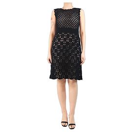 Prada Vestido midi de ganchillo negro - talla UK 10