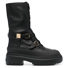 Botas de combate de cuero negro con hebilla Fendi