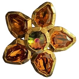 Broche vintage Yves Saint Laurent "Fleur" – Cristaux et métal doré