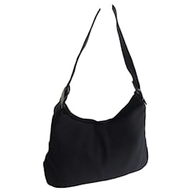 Salvatore Ferragamo VINTAGE, Bolso Hobo Minimalista de Nylon Negro con Acabado de Cuero - Hecho en Italia
