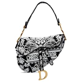 Borsa a sella ornamentale Cornely ricamata in tela nera Dior