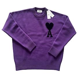 AMI Alexandre Mattiussi lila Pullover mit schwarzem Herzen - Autre Marque