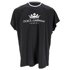 Schwarz Baumwolle Crewneck T-Shirt mit Kronenlogo-Print von Dolce & Gabbana