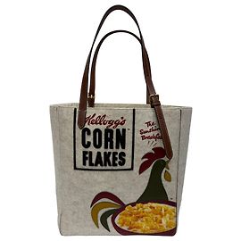 Borsa tote in feltro applicato Cornflakes di Anya Hindmarch in lana beige
