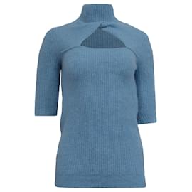 Feinstrick-Pullover aus hellblauer Wolle mit Ausschnitten von Ganni