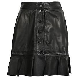 Falda Mini Rizada Rhinehart en Cuero Negro de Ganni
