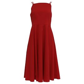  Theory Square-Neck Midi Dress in Red Cotton