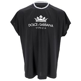 Schwarzes Baumwoll-T-Shirt mit Kronenlogo-Print von Dolce & Gabbana