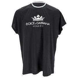 Schwarz Baumwoll Crewneck T-Shirt mit Kronenlogo-Print von Dolce & Gabbana