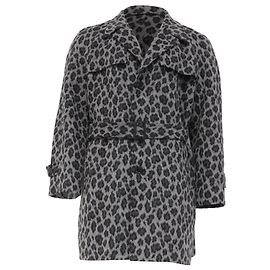 Abrigo gris de lana con estampado de leopardo de Saint Laurent