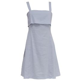  Theory Draped-Back Mini A-Line Dress in Light Blue Linen