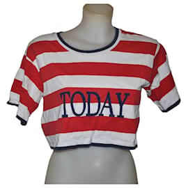 Crop top in cotone Alberta Ferretti bianco e rosso