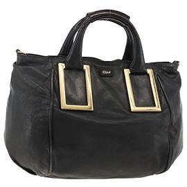 Chloé Borsa a mano Chloe Etel in pelle nera e oro Auth BSZ555