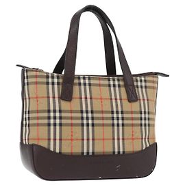 Borsa a mano in tela beige con motivo Nova Check di BURBERRY, oro, autentica, ep13921