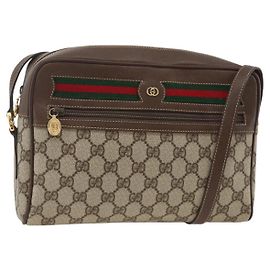 Borsa a Spalla GUCCI GG Supreme Web Sherry Line PVC Beige Oro Rosso Auth SW2209