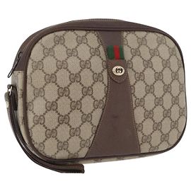 Borsa Sherry Line GG Supreme Web di GUCCI in PVC beige e oro 156 01 034 Auth AMZ358