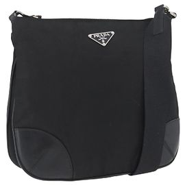 Borsa a Spalla PRADA in Nylon Pelle Argento Nero Auth SW2177A