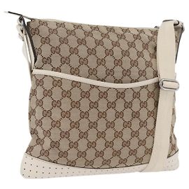 Borsa a Spalla GG Canvas Gucci Beige Argento 145857 Auth ka3305