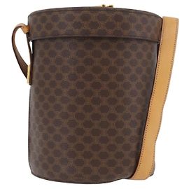 Céline Bolso de hombro de lona Macadam CELINE en cuero PVC marrón dorado Auth AMZ048A