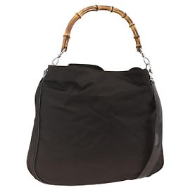 Borsa a Spalla GUCCI Bamboo Nylon 2in1 Marrone Argento 001 1781 1577 Auth gh1931