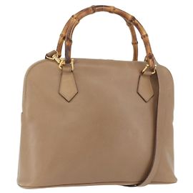 Borsa Tote in Pelle Beige e Oro GUCCI Bamboo 000 1186 0289 Auth bs34037