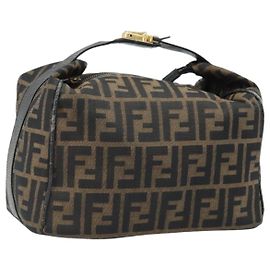 Borsa a mano in tela Zucca FENDI marrone nera Auth LNZ770