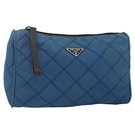 Prada Tasche Nylon Blau Silber Auth bs34108
