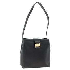 Borsa a Spalla Vala in Pelle Nera e Oro Salvatore Ferragamo Auth gh1917