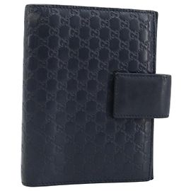Cubierta de planificador diario de cuero Micro GG Guccissima Navy 115240 Auth am11017