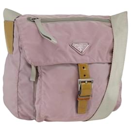 Borsa a Spalla PRADA Nylon Rosa Argento Auth ARZ292
