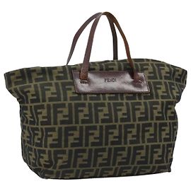 Borsa a mano in tela Zucca FENDI nera e marrone Auth bs34150