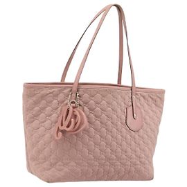 GUCCI GG Canvas Tote Bag Nylon Pink Gold 211976 Auth LNZ669