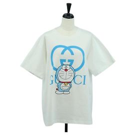 Weißes Kurzarm-T-Shirt aus Baumwolle der GUCCI Doraemon-Kollaboration Auth am10973M