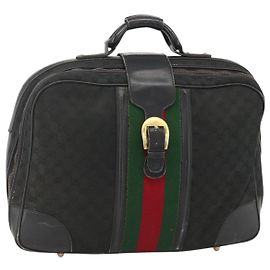 Borsa da viaggio GUCCI GG Canvas Web Sherry Line Nera Oro Auth ARZ288