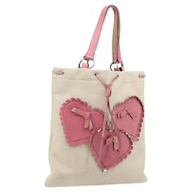 SAINT LAURENT Borsa Tote Kahala Canvas Beige Argento Auth LNZ702