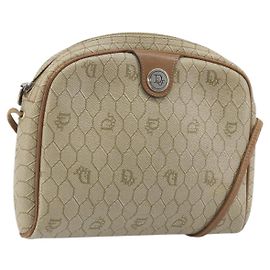 Borsa a spalla in tela a nido d'ape PVC beige argento Christian Dior Auth ep13977