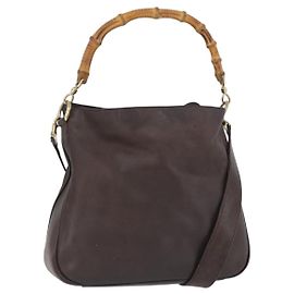 GUCCI Bamboo Handtasche Leder 2-Wege Braun Gold 001 1638 Auth ep13961