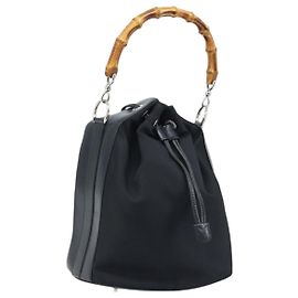 Borsa a mano in nylon nero e argento Gucci Bamboo 001 2855 1657 Auth gh1942