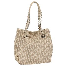 Bolso romántico de lona Trotter Christian Dior con cadena de PVC beige y plata auténtica gh1907