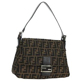 FENDI Zucca Canvas Mamma Baguette Schultertasche Braun Schwarz Auth YKZ037SAV