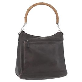 Borsa a mano in pelle marrone con bambù GUCCI Argento Auth SW2156