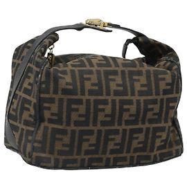 FENDI Zucca Canvas Handtasche Schwarz Braun Auth LNZ693