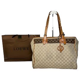 Vintage Loewe Madrid Anagram Canvas Leder Tote Bag Beige Braun