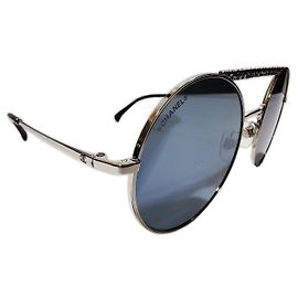 Runde Piloten-Sonnenbrille von Chanel aus silbernem Metall - 4232 c.124/6G