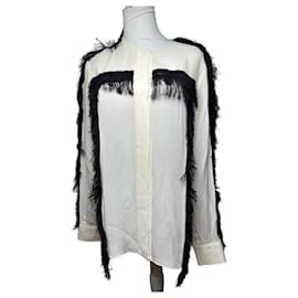 Camicia in seta vintage Chloe con piume M Bianco Nero - Chloé