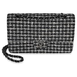 Chanel Nero Bianco Tweed Trapuntato Medio Classico Doppio