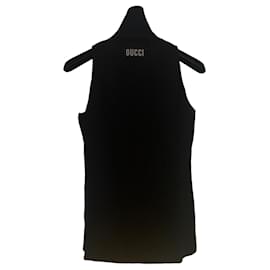 Top de cuello alto acanalado Gucci Negro con Logo