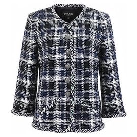 Giacca in tweed Chanel blu navy e bianco Taglia 38