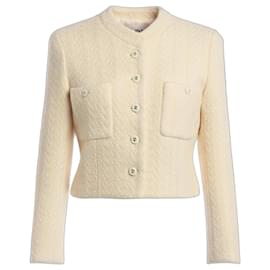 CHANEL Chaqueta de Tweed Bouclé Crema Lana Talla 40