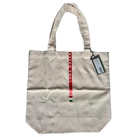 Prada Borsa shopper in tela beige LUNA ROSSA